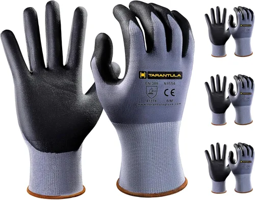Miniatura 9 de Tarantula Guantes de trabajo de seguridad para uso general, recubiertos de nitrilo, 12 pares, guantes de nailon transpirable de punto sin costuras