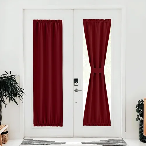 Miniatura 39 de NICETOWN Cortinas opacas unicolor con aislamiento térmico para puerta francesa, granja, oscurecimiento de habitación, puertas y ventanas de Marrón
