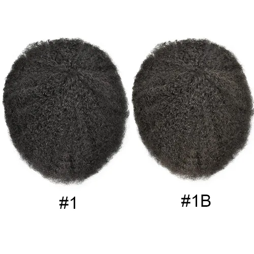 Miniatura 8 de Afro Toupee para hombres negros, sistema de cabello brasileño de tejido rizado, unidad de cabello de inyección de poliuretano para hombres negros 1#