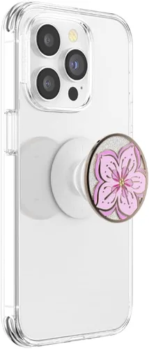 Miniatura 2 de PopSockets Agarre adhesivo para teléfono, soporte, soporte para teléfono, esmalte - flor de cerezo con purpurina Flor de purpurina