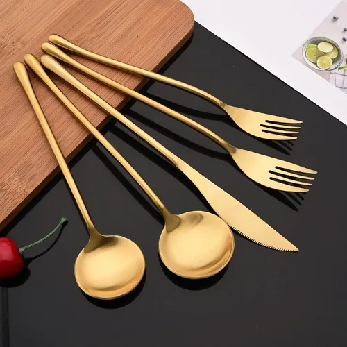 Miniatura 6 de JASHII Juego de cubiertos mate de 20 piezas, cubiertos de acero inoxidable 304 con acabado satinado con mango redondo, servicio para 4, incluye