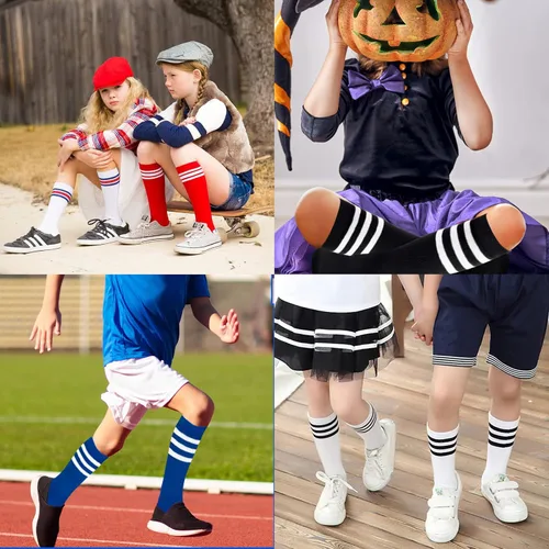 Miniatura 7 de American Trends Calcetines de fútbol para niños y niñas, calcetines altos a la rodilla, calcetines de algodón para deportes, calcetines largos