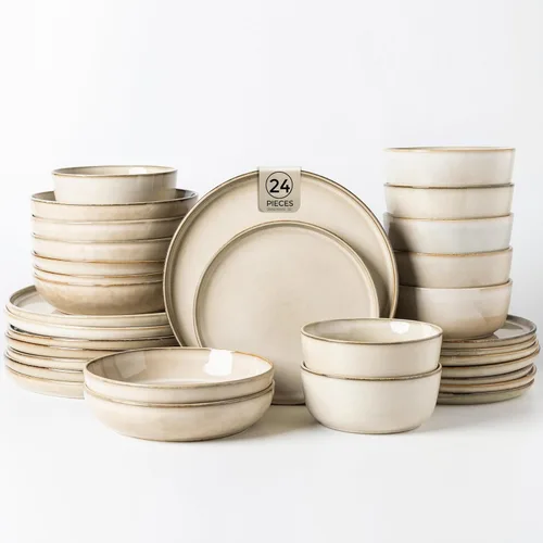 Miniatura 16 de GBHOME Juego de vajilla de cerámica para 4, juego de 12 platos y cuencos de cerámica, platos esmaltados reactivos, resistentes a los arañazos, aptos