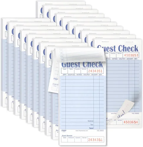 Miniatura 14 de FMP Brands Libros de cheques de invitados para servidores, papel de bloc de notas de servidor, total de 500 hojas (10 blocs), azul con recibo