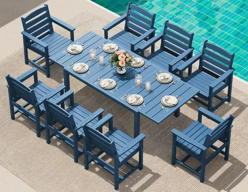 Miniatura 12 de SERWALL Juego de comedor para exteriores de 9 piezas, mesa de comedor expandible de 60 a 83 pulgadas y 8 sillas de polietileno de alta densidad