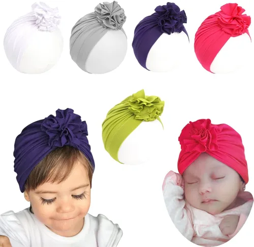 Miniatura 11 de Newborn Babies Headwrap Hat Infant Toddler Cotton Soft Cute Nursery Beanie Headbands Top Bowknot Cap 5 piezas flor/3-3 años