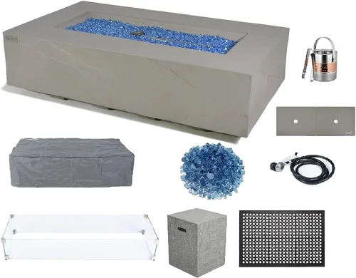 Miniatura 109 de Elementi+ Mesa de Fuego de Gas Colorado de Hormigón Fundido de 56" Rectangular, Hoguera al Aire Libre con Ignición Electrónica Incluye Cubierta