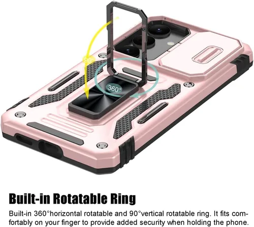 Miniatura 3 de Funda para Samsung Galaxy S24, a prueba de golpes, con cubierta deslizante para cámara y soporte de anillo giratorio + protector de pantalla