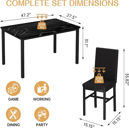 Miniatura 3 de Recaceik Juego de mesa de comedor para 4, juego de mesa de comedor moderno de 5 piezas con mesa de cocina de mármol sintético y 4 sillas tapizadas