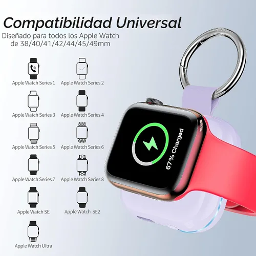 Miniatura 4 de Cargador de viaje portátil para Apple Watch Series 8, cargador inalámbrico para iWatch de 1200 mAh con cable de carga, llavero de bolso, cargadores