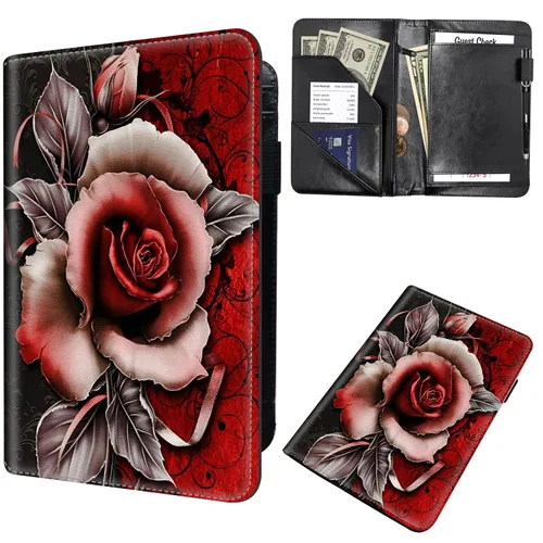 Miniatura 9 de Libreta de pedidos para camarera, cartera de cuero con bolsillo con cremallera oculta, soporte para bolígrafos, lindo organizador para camarera