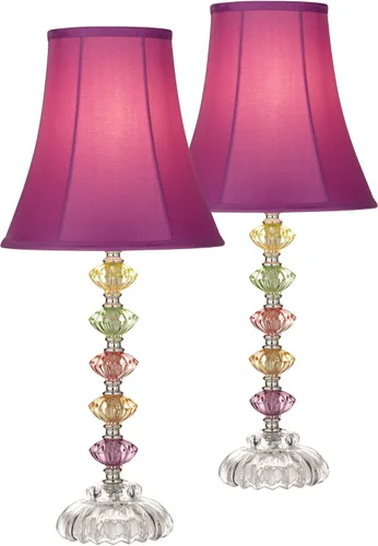 Miniatura 2 de 360 Lighting Juego de 2 lámparas de mesa decorativas de estilo bohemio tradicional chic de 21 pulgadas de alto, cristal apilado multicolor rosa
