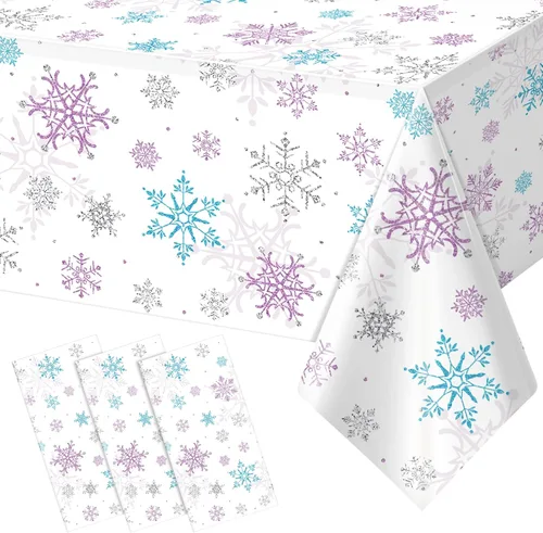 Miniatura 13 de 3 Piezas Decoraciones de Mantel de Fiesta de Plástico con Copos de Nieve de Navidad, Cartel de Fondo Navideño Azul con Copo de Nieve Blanco Cubierta