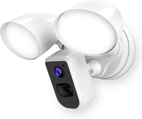 deerdance Cámara inteligente con cable para exteriores, luz de inundación con sensor de movimiento, 2200 lúmenes, LED 1080P HD, video en vivo,