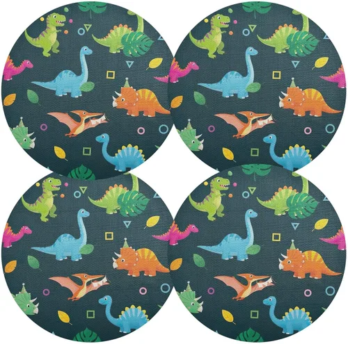 Miniatura 2 de Colorful Cartoon Dinosaurs Playful Teal Dinner Table Placemats, Non Slip Placemats Set Washable for Kitchen Table one sizex1