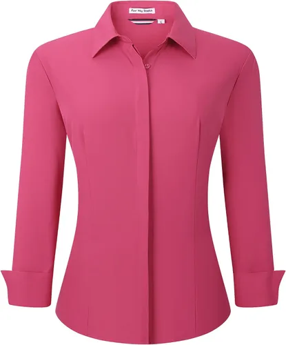 Miniatura 7 de Esabel.C Camisas de manga larga con botones para mujer, ajuste regular, blusa de trabajo elástica