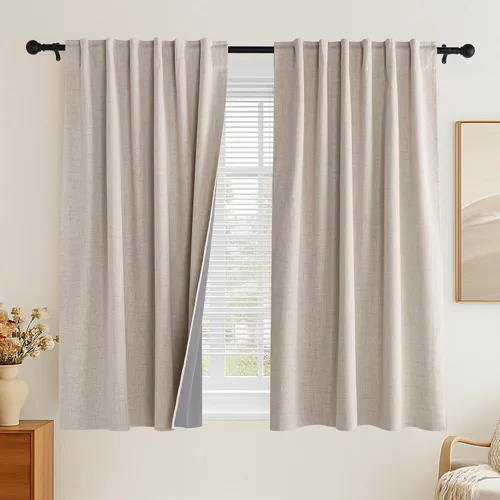 Miniatura 46 de PONY DANCE Cortinas de lino 100% opacas de 63 pulgadas de largo para dormitorio, sala de estar, oscurecimiento completo, bolsillo para barra