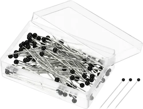 PATIKIL Alfileres de costura, paquete de 100 alfileres de acolchado rectos con cabeza de vidrio para decoración de modista, color negro