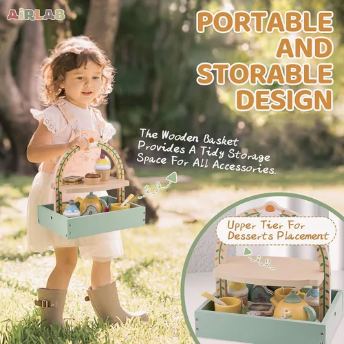 Miniatura 6 de Juegos de té de madera para niñas pequeñas, alimentos de juego, juguetes de pastel, cocina para niños pequeños de 3 a 5 años, accesorios de cocina