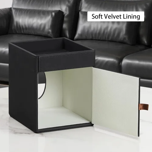 Miniatura 4 de Funda para Caja de Pañuelos, Soporte Cuadrado de Piel Sintética para Caja de Pañuelos con Bandeja de Almacenamiento para Baño, Tocador, Encimera