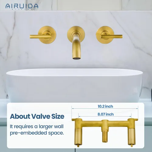 Miniatura 3 de Airuida Grifo de baño montado en la pared de latón antiguo de 3 agujeros, doble manija con boquilla giratoria 360, grifo mezclador de lavabo