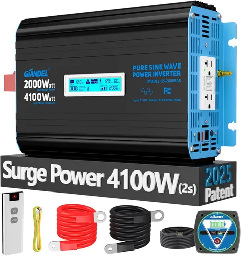 Miniatura 12 de Inversor de corriente de onda sinusoidal pura de 1200 vatios, 12V CC a 120V, batería de litio compatible con fusibles UL y USB-C PD30W y QC 3.0