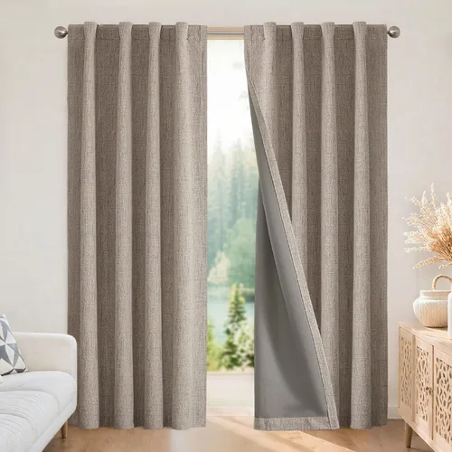 Miniatura 21 de Joydeco - Cortinas 100% opacas, 2 paneles de lino natural para oscurecer habitación, aislamiento térmico, trabillas traseras y bolsillo para barra