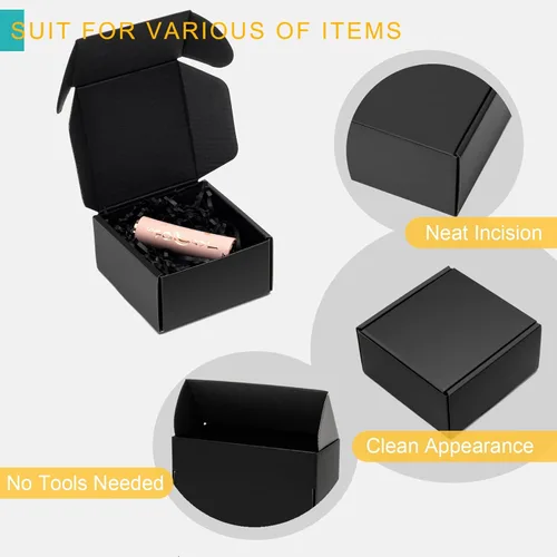 Miniatura 4 de Mcfleet Cajas de envío de 4 x 4 x 2 pulgadas en negro - Caja de correo de cartón corrugado para embalaje de pequeñas empresas - Cerradura de pestaña