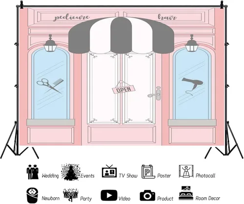 Miniatura 2 de AOFOTO Telón de fondo rosa de 5 x 3 pies, para peluquería, peluquería, peluquería, manicura, pedicura, spa, tienda de belleza, barbería, salón