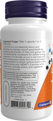 Miniatura 3 de NOW Foods CARNITINA 500mg 60 VCAPS