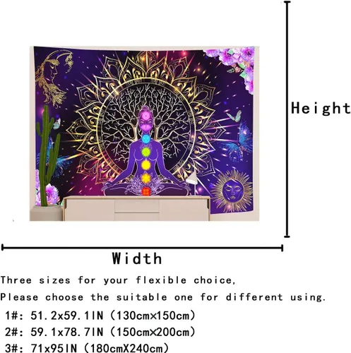 Miniatura 7 de YLPHYLIS Tapiz de árbol de la vida espiritual de chakras, 59.1 x 82.7 pulgadas, hippie yoga, meditación, luna y sol, para dormitorio, sala de estar