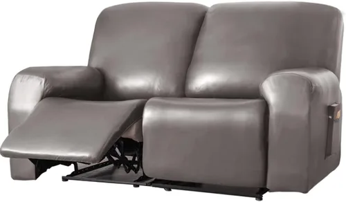 Miniatura 26 de Vctops - Funda elástica de 6 piezas para sofá biplaza reclinable, de cuero sintético impermeable, protector de muebles antideslizante con borde Negro