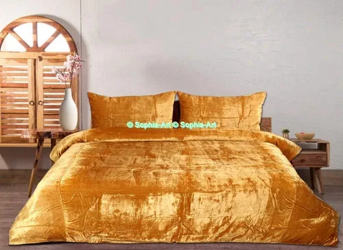 Miniatura 4 de Sophia-Art - Juego de 3 piezas de ropa de cama de terciopelo de rayón ultra lujo, funda de edredón boho de un solo color, funda de colcha