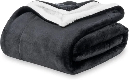 Manta Berkshire - Manta de forro polar de felpa, manta reversible Loftmink cálida y suave para cama, sofá y viajes, negra, 60 x 90 pulgadas
