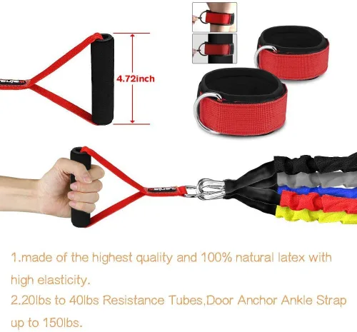 Miniatura 6 de Rocutus Juego de bandas de resistencia, paquete de 15 tubos de resistencia al ejercicio con mangas de nailon protectoras resistentes antigolpes