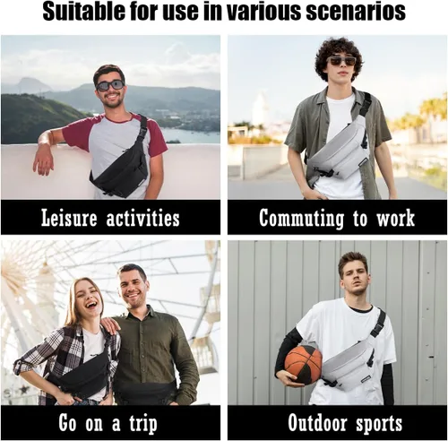 Miniatura 3 de Riñoneras para hombres y mujeres, bolsa de cintura cruzada delgada, bolsa antirrobo para viajar y entrenar (Negro-02, S)