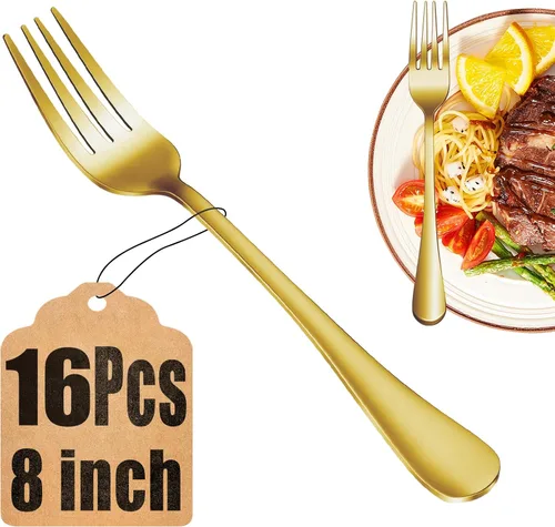 Miniatura 9 de Juego de 8 tenedores para cena, tenedores de acero inoxidable de grado alimenticio, tenedores de cubiertos para el hogar, cocina o restaurante