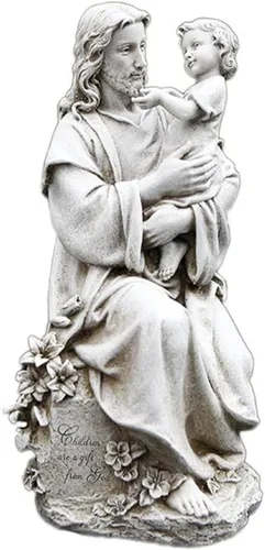 Miniatura 3 de Avalon Gallery Estatua de jardín – Escultura católica interior/exterior para el hogar o la iglesia, 16.5 pulgadas de alto, Jesús con niños