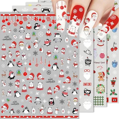 Miniatura 6 de Calcomanías de uñas – Navidad 3D, calcomanías autoadhesivas para uñas, patrón multicolor, 10 hojas, para arte de uñas
