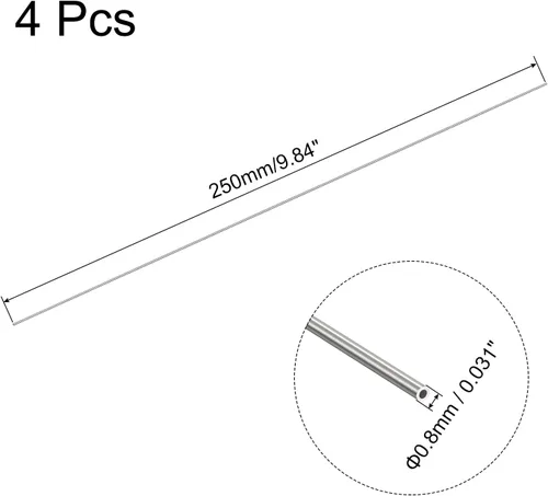 Miniatura 2 de uxcell, tubo capilar de acero inoxidable 304, DE 0,8 mm x 0,2 mm de espesor de pared, longitud de 250 mm, tubo metálico para maquinaria industrial