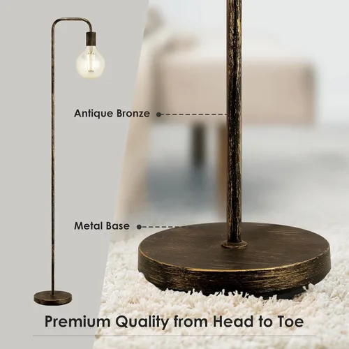 Miniatura 5 de Lámpara de pie BoostArea, lámpara de pie industrial de bronce, lámpara de pie antigua de 63 pulgadas, enchufe E26, completamente de metal