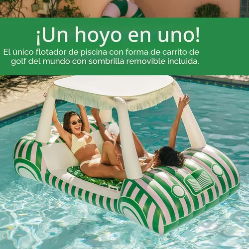 Miniatura 2 de FUNBOY Flotador de piscina de carrito de golf con estampado de palma de 90 pulgadas con 2 portavasos y pantalla de flecos extraíble, flotadores