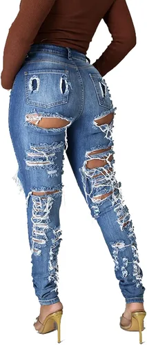 Miniatura 6 de Women's Skinny Ripped Jeans Stretch Destroyed Mid High Waist Denim Pants
