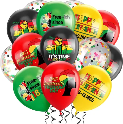 50 globos de látex para decoración de fiesta patriótica negra del Día de la Libertad, globos de látex para el Día de la Independencia Afro Americana