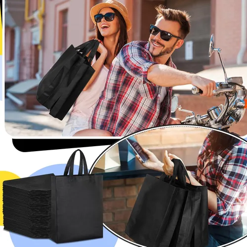 Miniatura 6 de Silkfly 120 bolsas de mano no tejidas a granel de 11.8 x 4 x 15 pulgadas, bolsas de regalo grandes reutilizables de tela con asas (negro)