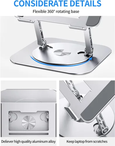 Miniatura 4 de AOEVI Soporte ajustable para computadora con base giratoria de 360°, elevador ergonómico plegable para computadora portátil para escritorio