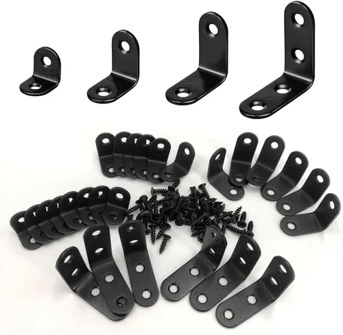 Miniatura 8 de QSJ Paquete de 22 Soportes Recto Acero Inoxidable Negro Soporte Plano Soportes de Esquina Rectos Soportes Rectos Placas de Unión Metálicas Planas