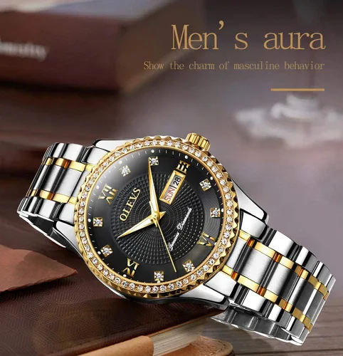 Miniatura 12 de OLEVS - Relojes de diamantes para hombres, relojes de vestir a prueba de agua, relojes analógicos de cuarzo de lujo con calendario de fecha y correa