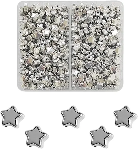 Miniatura 9 de 400 cuentas espaciadoras en forma de estrella, accesorios de cuentas espaciadoras de estrellas de 0.236 in (dorado)