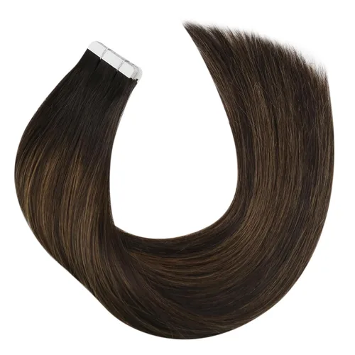 Miniatura 7 de Moresoo Extensiones adhesivas de cabello humano degradado, balayage, mezcla de marrón oscuro con extensiones de color marrón medio, extensiones